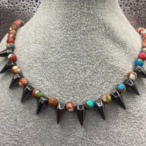 Handmade Witch B*tch Ceramic Earth Tone Multi Color Bead Spiked Necklace